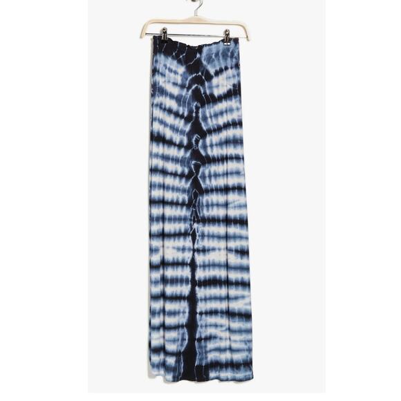 GO COUTURE Tie Dye Slit Long Maxi Skirt Medium Blue White Ruffled Waist Hippie - Picture 12 of 12